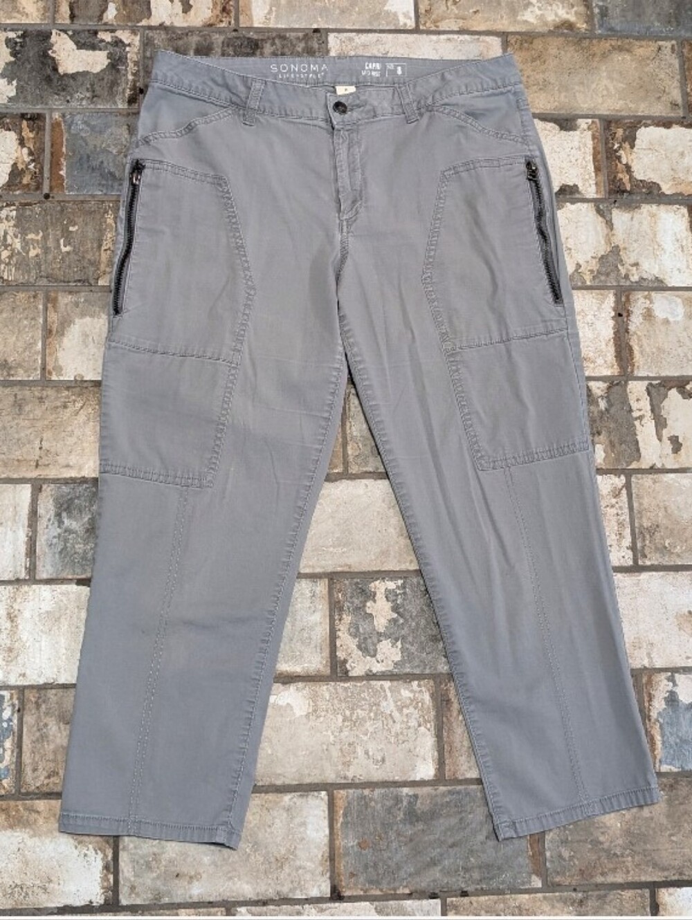Sonoma Life + Style Gray Mid-Rise Stretch Utility Capri Pants - Women's Size 8